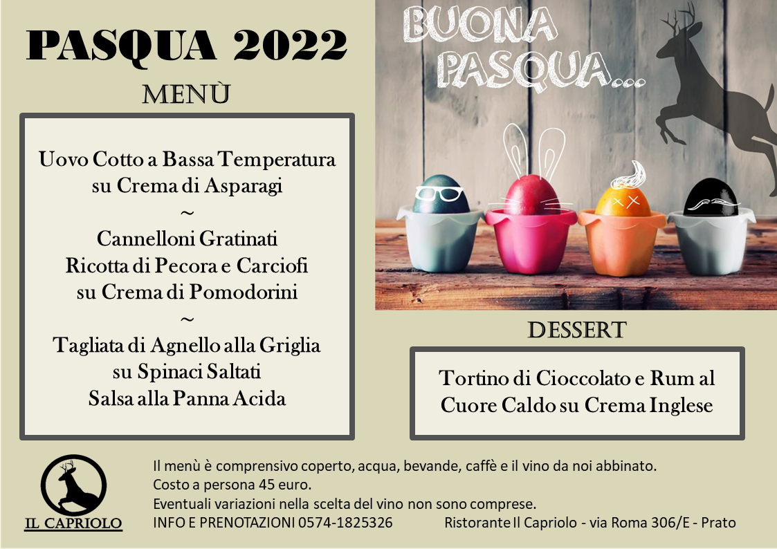 Pranzo di Pasqua 2022 Ristorante Il Capriolo Prato
