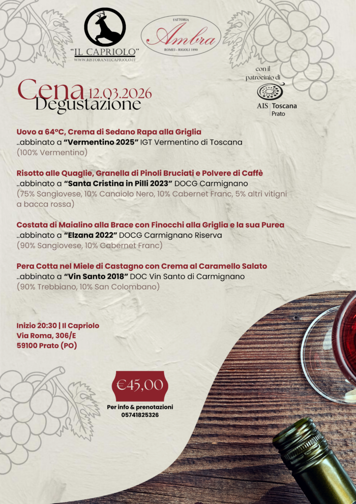Serata Degustazione Vini 12 Marzo a Prato